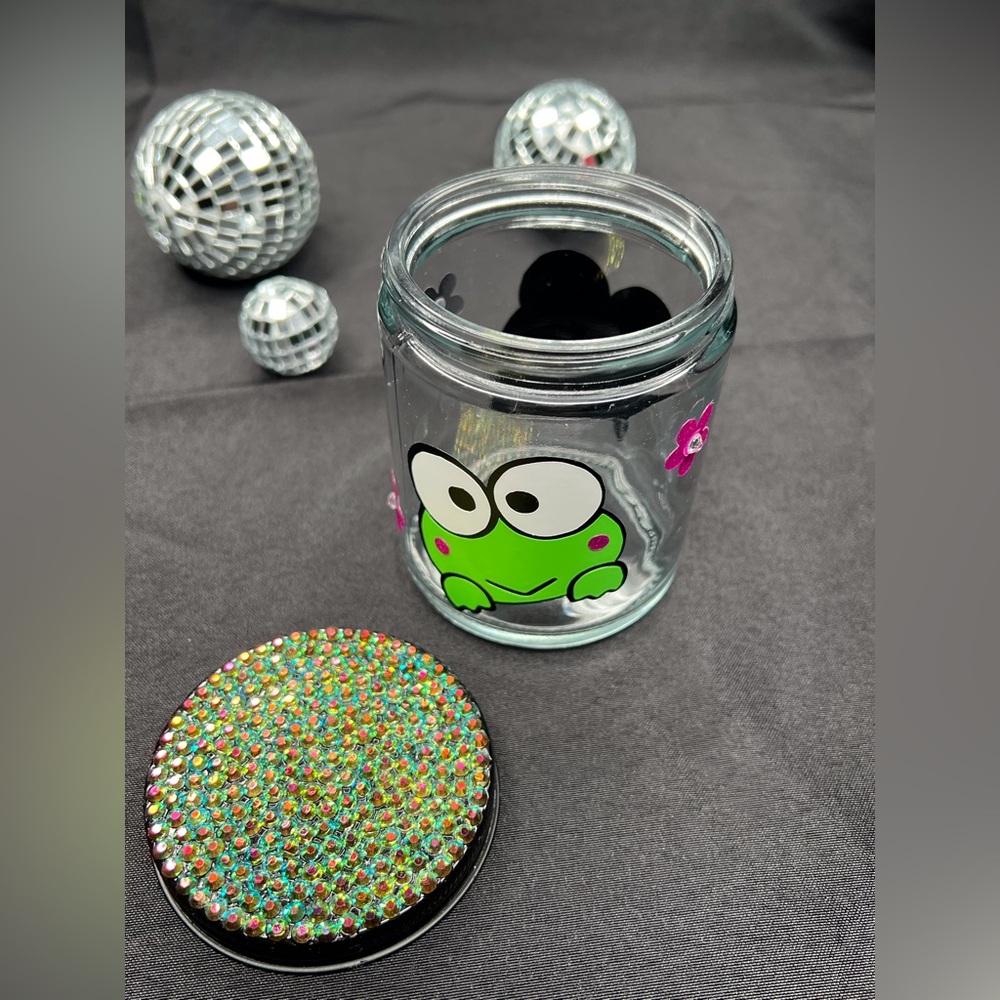 Cute Frog Glass Jar with Rhinestone Lid